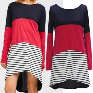 Asymmetrical Hem Striped Contrast Dress Rosegal Fall Casual Long Sleeve Dresses - Picture 1 of 12
