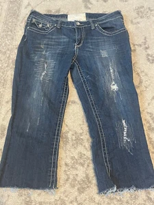 Dollhouse Size 15 Cut Off Capri Jeans Retro Distressed 21" Inseam - Picture 1 of 11