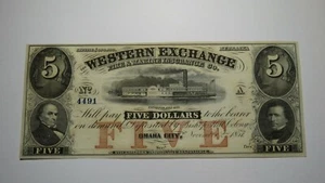 Billete de banco moneda obsoleta de $5 1857 Omaha City Nebraska NE! CU+ ¡Estado! - Imagen 1 de 2