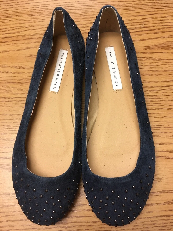 Charlotte Ronson Gamuza Cuero Tachonado Ballet Pisos, Azul Marino, 8 Foto 1 de 4