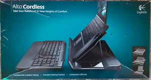NEW Genuine Logitech Alto Cordless Notebook Stand Wireless Keyboard + Mouse NEW - Zdjęcie 1 z 2