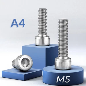 M5 - 5mm Stainless Steel A4 Allen Bolts Socket Cap Screws Hex Head DIN 912 - Picture 1 of 16
