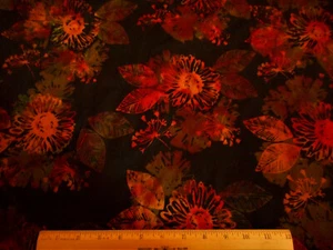 Batik Fabric 2/3 Yard Pink Orange Green Floral Black Hoffman Premium Cotton #66 - Picture 1 of 2