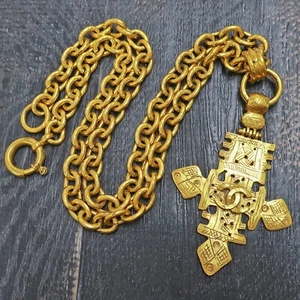 CHANEL Gold Plated CC Logos Cross Vintage Chain Necklace Pendant #880c Rise-on - Picture 1 of 9
