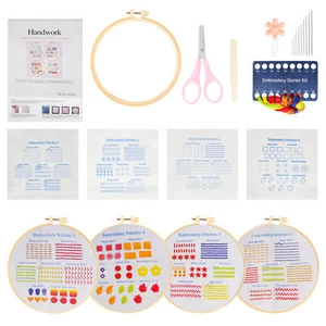 4 Set Beginner Embroidery Kit Art Craft Sewing Set DIY Cross Stitch Starter - Picture 1 of 6