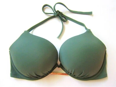 Victoria's Secret BOMBSHELL ADD 2 CUP PUSH-UP olivfarben LOGO BIKINI BADEMODE OBERTEIL 38DD - Bild 1 von 3