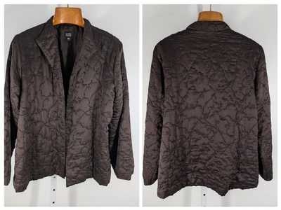 Chaqueta acolchada de seda Eileen Fisher para mujer grande marrón frente abierto blazer artesanal  Foto 1 de 4