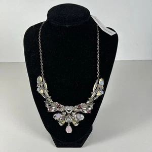 Betsey Johnson LITTLE ANGELS Stone FRONTAL Necklace Pink Center Heart Bling  - Picture 1 of 7