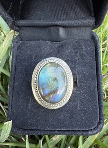 Sterling Silver Oval Labradorite Ring Size 10 Stamped India - Picture 1 of 12