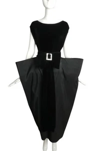 PIERRE CARDIN (HAUTE COUTURE)- 2002 Black Velvet & Taffeta Dress, Size 4 - Picture 1 of 5