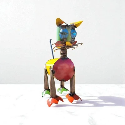 Handmade Metal Art Cat Multicolor Sculpture Home Garden Decor - Image 1 of 4
