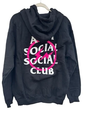 Sudadera con Capucha Anti Social Social Club X Fragment Pink Bolt Para Hombre Grande Negra NUEVA DEFECTUOSA Foto 1 de 4