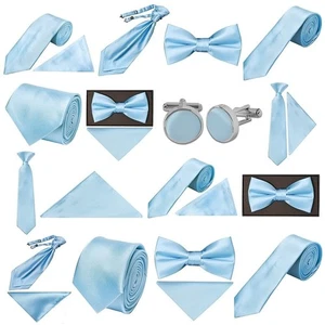 Sky Blue Satin Classic Skinny Mens Boys Wedding Formal Page Groom's Bow Tie's - Picture 1 of 58