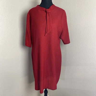 MISOOK Tie Neck Elbow Sleeve Sheath Dress PL Red Knit Knee Length Old Money - Image 1 of 4