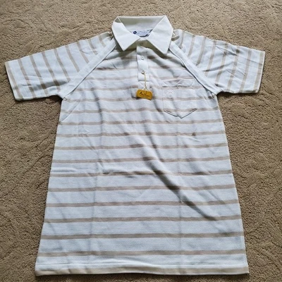 NUEVO CON ETIQUETAS Camisa De Colección John Newcombe Cuello Blanco Beige Rayas Mediana Tenis Foto 1 de 4