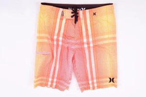 HURLEY KIDS BOYS ORANGE WHITE BLACK PLAID BOARD BEACH SWIM TRUNKS SHORTS 18 NEW - Picture 1 of 3