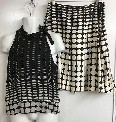 Dana Buckman’s Pleat Skirt Sleeveless top black cream polkadot Silk NWT Size14 - Изображение 1 из 4