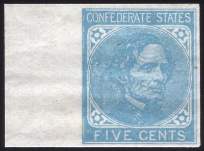 Confederado, CSA #7 5¢ Azul, Margen Izquierdo Como Nuevo-OG-NH, GEMA ¡Opción XF! Foto 1 de 2