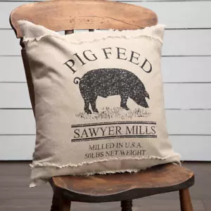 SAWYER MILL Charcoal Pig Farmhouse PILLOW 18x18 Country Primitive 100% Cotton* - Picture 1 of 3