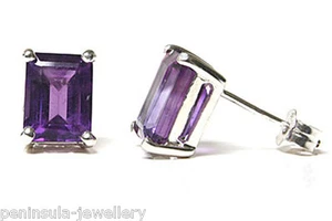 Sterling Silver Amethyst Studs Earrings Gift Boxed Made in UK - Picture 1 of 3