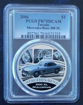 TUVALU SILVER PROOF 1$ COIN 2006 YEAR KM#53 MERCEDES BENZ PCGS PR70 TOP POP - Image 1 of 2