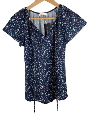 Простой весело женщин размер средний синий цветочный богемное блузка рубашка с оборками рукава - Изображение 1 из 4