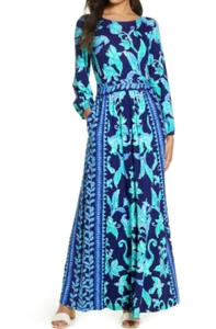 NWT Lilly Pulitzer Micole Maxi Dress Size 00 High Tide Navy Beachy - Picture 1 of 14