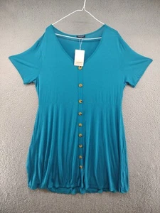 Voianlimo Faux Button Short Sleeve Summer Dress Blue Women's Plus Size 3X NEW - Picture 1 of 11