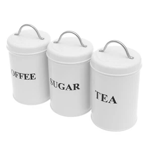 3Pcs Metal Tea Coffee Sugar Canister Set w/ Lid Practical Food Canisters Kitchen - Picture 1 of 11