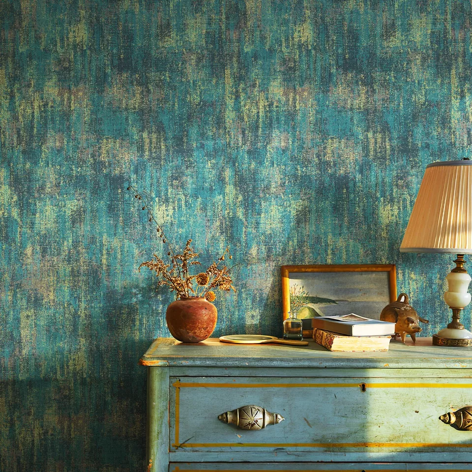 Industrial Style Blue Traditional Wallpaper Non Adhesive 17.3"X236" Wall Decor - Image 1 of 4