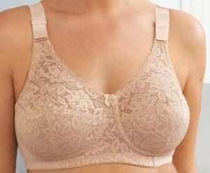 GLAMORISE 38C Lace Support Bra (SIDE-BONES) COMFY WIDE-STRAPS Nude NEW SEALED - Picture 1 of 12