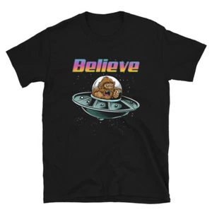 Believe Sasquatch Bigfoot On UFO Alien Believer T-shirt - Picture 1 of 3