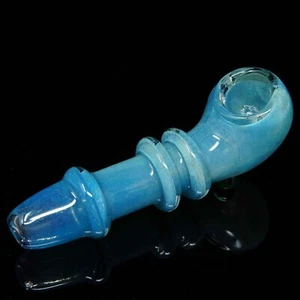 Handmade Blue Halo Tube Sherlock Smoking Bowl Glass Pipe 5.5 inch - USA Seller - Picture 1 of 4