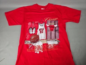 Vintage 1991 Chicago Bulls Jordan Nutmeg Mills Single Stitch Shirt Red Gold Sz L - Picture 1 of 11
