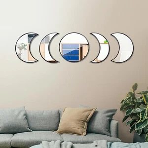 Glass Moon Phase Mirror Set Never Distorted Boho Wall Hanging Mirror Wall Decor - Picture 1 of 8