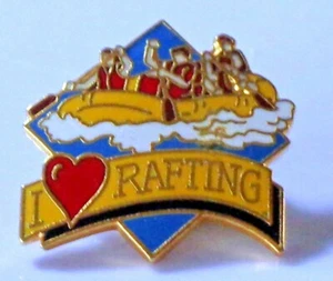 I Love Heart Rafting Pinback Enamel & Gold Tone Metal - Picture 1 of 2