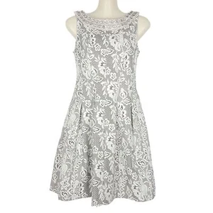 ZARA Sleeveless Beaded Boat Neck Embroidered Floral Lace A-Line Dress Size AU XS - Picture 1 of 8