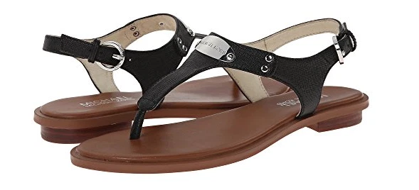 Sandalia Michael Kors MK Plate negra con herrajes plateados de cuero para mujer ¡tallas 5-11! Foto 1 de 1