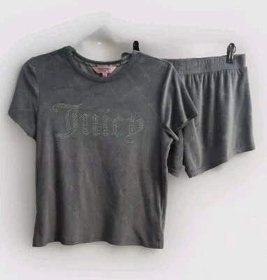 Ropa de dormir JUICY COUTURE para mujer LG. JUEGO DE PIJAMA ACOLCHADO TERCIOPELO GRIS TOP SHORTS EC Foto 1 de 4