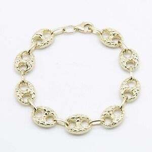 10mm Puffed Mariner Anchor Nugget Textured Chain Bracelet Real 10K Yellow Gold