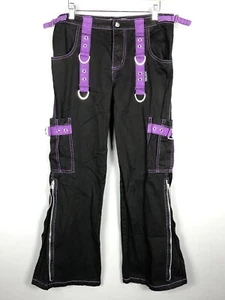 TRIPP NYC Daang Goodman Womens Wide Leg Strappy Cargo Pants SZ 7/28 Black Purple - Picture 1 of 10