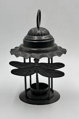 Suporte de vela de metal libélula pendurado luz de chá lanterna com capuz com babados - Imagem 1 de 4