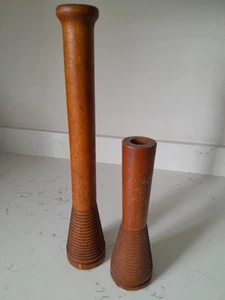Vintage Antique Wooden Beehive Bobbins Spools Industrial 2 pcs Candle Sticks - Picture 1 of 5
