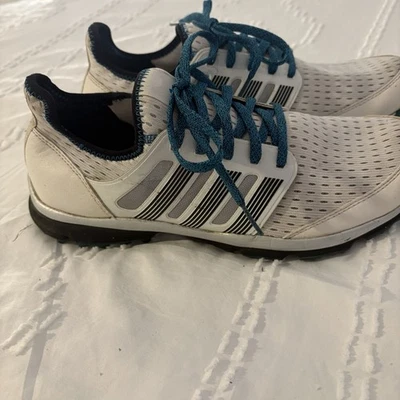 Zapatos de golf Adidas de malla sin clavos blanco verde azulado con cordones ligeros para hombre talla 9” Foto 1 de 4