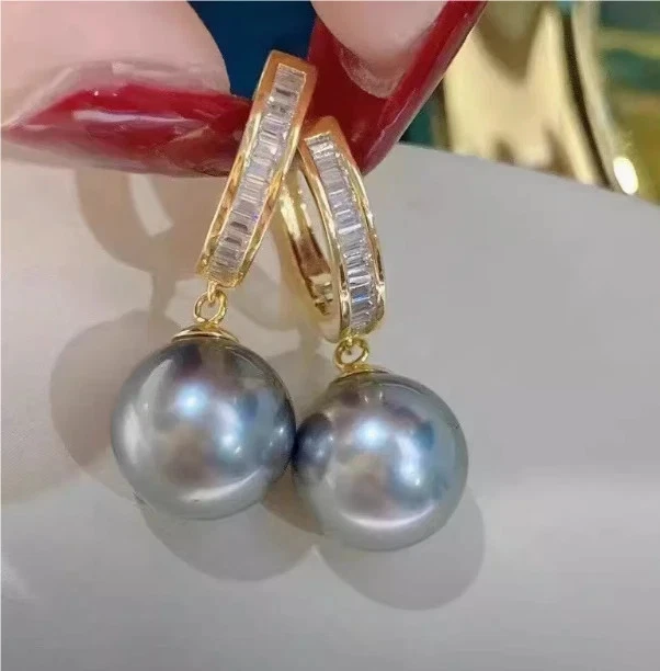 ENORME 11-12mm Precioso un par de Pendientes AAAA Gris Mar del Sur Perla 925s Foto 1 de 2