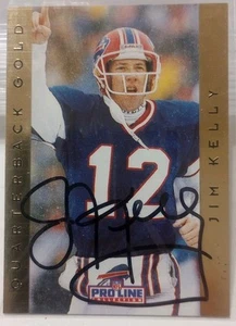 Jim Kelly Bills 1992 PRO LINE QUARTERBACK GOLD INSERT CARD #10 SIGNED AUTO - Picture 1 of 2