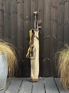 Vintage Hickory Golf Clubs & Leather / Canvas Carry Bag - Picture 1 of 12
