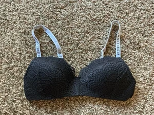 Victoria Secret Bra 38B Lined No Wire Black Crochet EUC - Picture 1 of 10