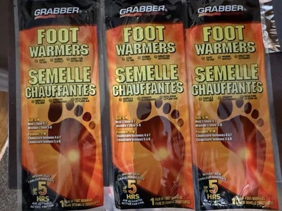 Plantillas calentadoras de pies Grabber FWSMES pequeñas-medianas - LOTE DE 3 NUEVAS Foto 1 de 2