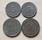 Lot Münzen  5 Pfennig 1911 A, 1912 A, 10 Pfennig 1911 A, 1912 A, Kaiserreich